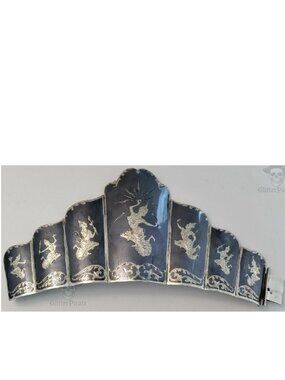 69.3g Ultra-Heavyweight Vintage Siam Niello Sterling Silver Scalloped Bracelet